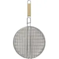 Stainless steel round BBQ grill basket with wooden handle for outdoor camping and barbecue cooking. - Wooden Handle Round (Diameter 30X56CM)