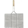 Stainless steel BBQ grill mesh basket with wooden handle, perfect for outdoor fish and vegetables. - Square Grilling Net (40X60CM)