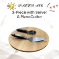 Juego de 3 piezas de tabla de madera de roble para pizza con cortador y pala de acero inoxidable - Juego de Tabla de Pizza de Roble de 3 Piezas (36cm)