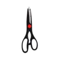 Multi-functional stainless steel kitchen scissors with black handles and red pivot point. - Black (9110) / Bulk Packaging