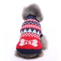 Knitted pet dog sweater with red and blue geometric patterns and PET bone logo - S / Blue PET Letter