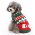 Festive red and green Christmas dog sweater with a knitted PET bone design on the back - S / Green PET Letter