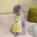 Detailed back view of a vibrant purple and yellow sun protection cooling vest worn by a poodle - S / Purple