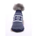 Navy blue knitted dog sweater with white snowflake and zigzag patterns for winter - M / Blue Snowflake