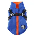 Blue and orange waterproof dog winter jacket with integrated harness straps. - XS / Blue (DZ227)
