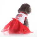 Cute dog summer dress with red mesh skirt and patriotic heart bow design for small pets. - XS / XZD305 White