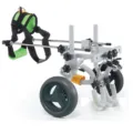 Professional adjustable 2-wheel pet wheelchair with green harness for disabled dogs - 1st Generation Classic Style (CJC01) / Gray