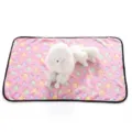 Pink pet blanket with colorful paw print, double-sided fleece detail for cozy pet resting. - Rose Red
