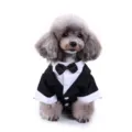 Formal black and white pet tuxedo suit for dogs with classic bow tie and collar detail. - M / Black Bowtie Tuxedo