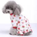 Süßer Erdbeer Druck Hunde Pyjama weiche Baumwolle Haustierkleidung für Teddy Hunde - M / Vierbeiniger Jumpsuit (Erdbeer-Druck)