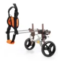 Adjustable pet wheelchair for disabled dogs with orange harness and metal frame - 1st Generation Classic Style (CJC02) / Coffee
