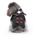 Elegant black British style dog tuxedo suit with red-white-blue stripes and bow tie - L / LF07 Black Double-Breasted Tuxedo