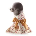Cute pet dog summer dress detail with heart print and large gold satin bow decoration. - XZD308 Off-White
