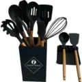 Silicone kitchen utensils set 13 pieces with wooden handles heat resistant cooking tools main - Black 13 Piece Set