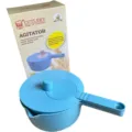 Multifunctional rice washing bowl and egg agitator with strainer basket and handle blue tool. - Blue