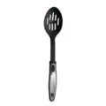 Cuchara de cocina ranurada de nailon negro con mango ergonómico de acero inoxidable - Cuchara Ranurada