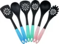 Nylon keukengerei set met hittebestendige zwarte koppen en kleurrijke handgrepen variant. - Kleurrijke Handvatstijl / 6-Delige Set (Plastic Handvat)