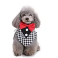 Elegantes Hunde-Smoking-Halstuch mit roter Fliege und Hahnentrittmuster für Party Haustier - SJJ05 Großes Vogelmuster Stil / S