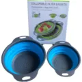 Collapsible filter basket set 2-piece kitchen fruit vegetable draining tool space saving blue - Plastic Bag / Blue