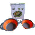 Collapsible silicone colander set, 2-piece kitchen drain basket for fruit and vegetable storage. - Plastic Bag / Orange