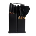 Kitchen silicone utensil set detail showing black spatulas knives and holder stand features. - Black / 19-Piece Set