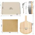 Detailed dimensions of 14-piece pizza baking set with stone, wooden peel, and cutter. - 14-Piece Set Style / 14 Piece Set