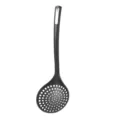 Black nylon slotted spoon for kitchen cooking, heat-resistant skimmer tool for daily use. - Skimmer