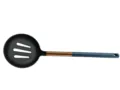 Nylon slotted spoon with blue handle and gold accent for nonstick cookware kitchen cooking tool - Skimmer with Plastic Copper-Colored Handle