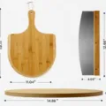 Complete bamboo pizza peel set with stainless steel rocker cutter and large pizza stone - 3-Piece Set Style / Three-Piece Set