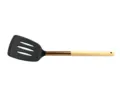 Nylon slotted spatula with wooden handle, heat resistant cooking tool for nonstick cookware. - Wood & Copper Handle Slotted Turner