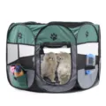 Foldable pet playpen octagonal dog tent with breathable mesh and handy side storage pockets - Without Water Bottle and Toy Style / Green and Grey Patchwork / S (72x72x45)