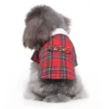 Red plaid gentleman dog suit in British style with decorative buttons and white collar - L / LF06 Red Plaid Bowtie Tuxedo