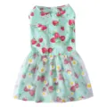 Cute summer pet dog dress with strawberry daisy print and mesh skirt for small cats and dogs. - XS / Light Green
