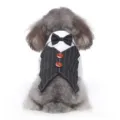 Formal pet tuxedo suit with pinstripe vest and black bowtie for gentleman dogs - L / LF04 Black Stripe Double Bowtie Vest
