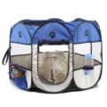 Foldable octagonal pet playpen with breathable mesh, portable dog tent for indoor outdoor use. - Without Water Bottle and Toy Style / Blue and White Patchwork / S (72x72x45)