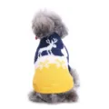 Cute Christmas reindeer dog sweater pet winter warm turtleneck knitwear apparel for small dogs - Blue White Yellow Colorblock (MYD89)