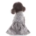 Grey lace dog summer dress with floral waist decoration, elegant pet apparel back view detail. - XZD309 Gray