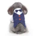 British style formal pet tuxedo suit with blue stripes and bowtie for small dogs - L / LF03 Blue Stripe Double Bowtie Vest