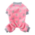 Pigiama accogliente in peluche rosa per cani con pois grigi e polsini elastici a coste - Taglia S / Tute intere / SY78 Rosa a Pois