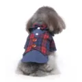 British style red and blue plaid dog tuxedo outfit with bow tie for small pets - L / LF01 Blue Plaid Vest Shirt Mock Two-Piece