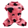 Pigiama di peluche rosa per animali domestici con cuori neri - Taglia S / Tute intere / SY80 Rosa con Cuori