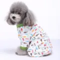 Süße Baumwoll Hundepyjamas, bunter Fischdruck vierbeiniger Haustier Jumpsuit für kleine Hunde. - L / Vierbeiniger Jumpsuit (Fisch-Druck)