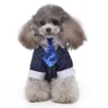 Formal British style striped pet suit with blue satin tie for small dogs - M / High-End Blue Striped Tailcoat (LF10)