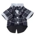 Stylish pet dog tuxedo suit with blue plaid jacket bow tie and white collar for small dogs - S / Blue White Plaid