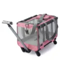 Foldable pet trolley carrier with wheels, breathable mesh design for outdoor travel dogs. - Pink (With Trolley)
