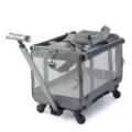 Gray pet trolley bag with breathable mesh windows, foldable design and smooth rolling wheels. - Gray (With Trolley)
