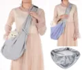 Bolso bandolera para mascotas con correa de seguridad para gatos y perros, transpirable - Estilo Ajustable con Bolsillo para Teléfono / Rayado Gris Azul