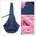 Blue Denim Pet Sling Bag with Pink Breathable Mesh, Hands-Free Dog Carrier for Outdoor Travel - XBD165 Light Blue Double-Pocket Drawstring Mesh Bag with Adjustable Strap