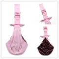 Pink pet sling carrier bag with brown polka dot lining, portable adjustable puppy out bag for travel - Pink Adjustable XBD174