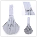 Grey cotton pet sling carrier bag with black and white gingham plaid interior lining and strap. - Grey Reversible Plaid XBD186